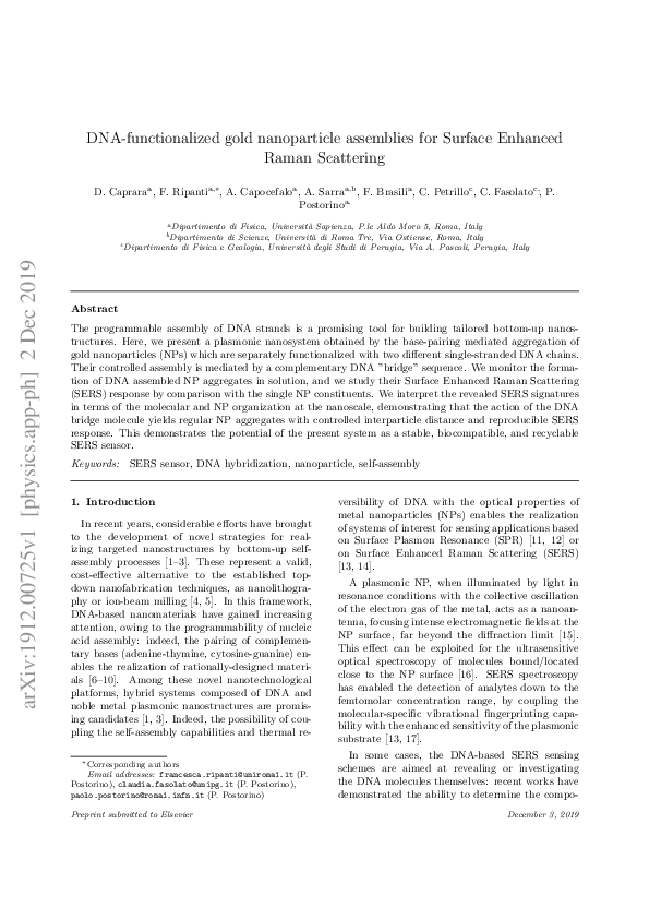 (PDF) DNA-functionalized gold nanoparticle assemblies for Surface ...