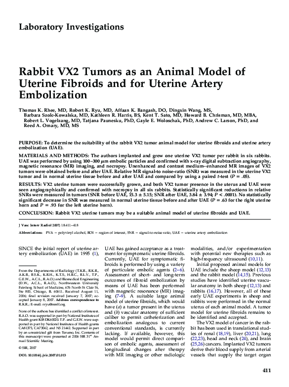 (PDF) Rabbit VX2 Tumors as an Animal Model of Uterine Fibroids and for ...