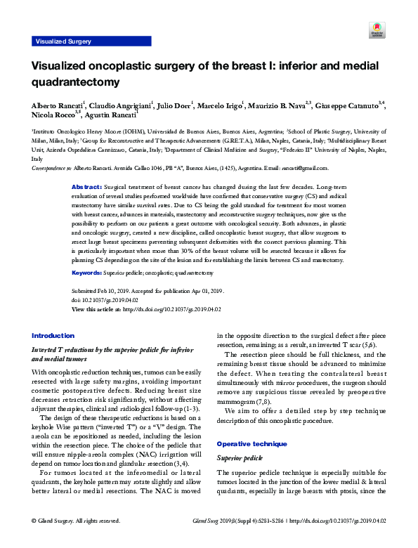 (PDF) Visualized oncoplastic surgery of the breast I: inferior and ...