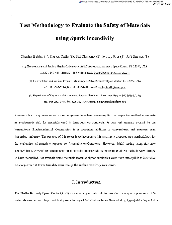 (PDF) Test methodology to evaluate the safety of materials using spark ...