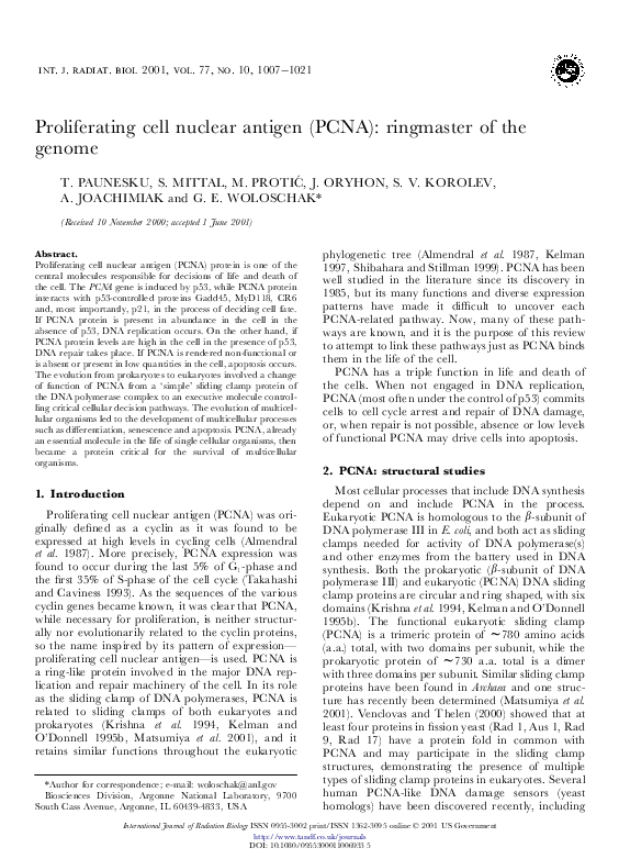 (PDF) Proliferating cell nuclear antigen (PCNA): ringmaster of the genome