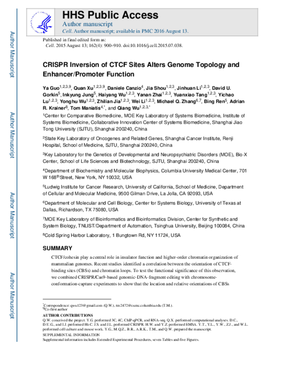 (PDF) CRISPR Inversion of CTCF Sites Alters Genome Topology and ...