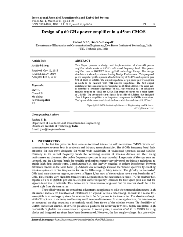 (PDF) Design of a 60 GHz Power Amplifier In a 45nm CMOS