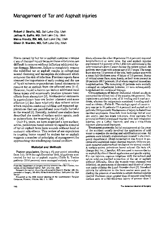 (PDF) Management of tar and asphalt injuries
