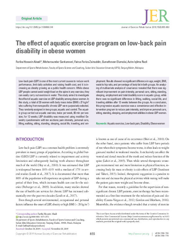 (PDF) The effect of aquatic exercise program on low-back pain ...