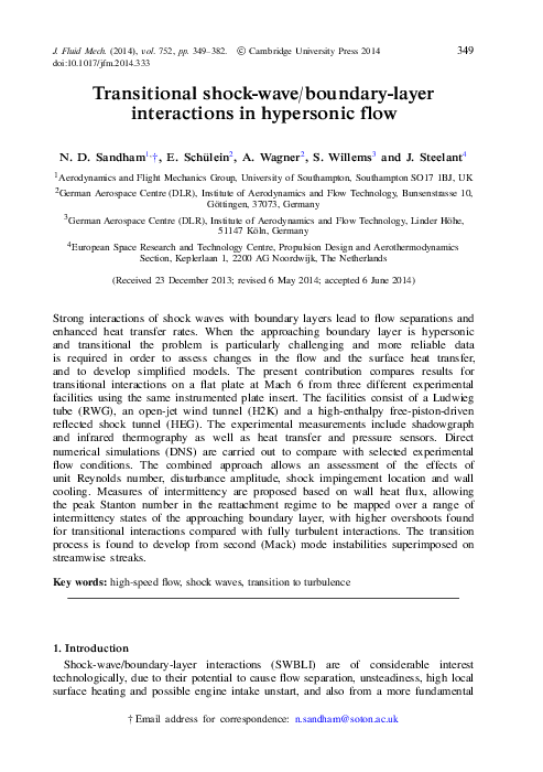 (PDF) Transitional Shock-Wave / Boundary Layer Interaction behind a ...