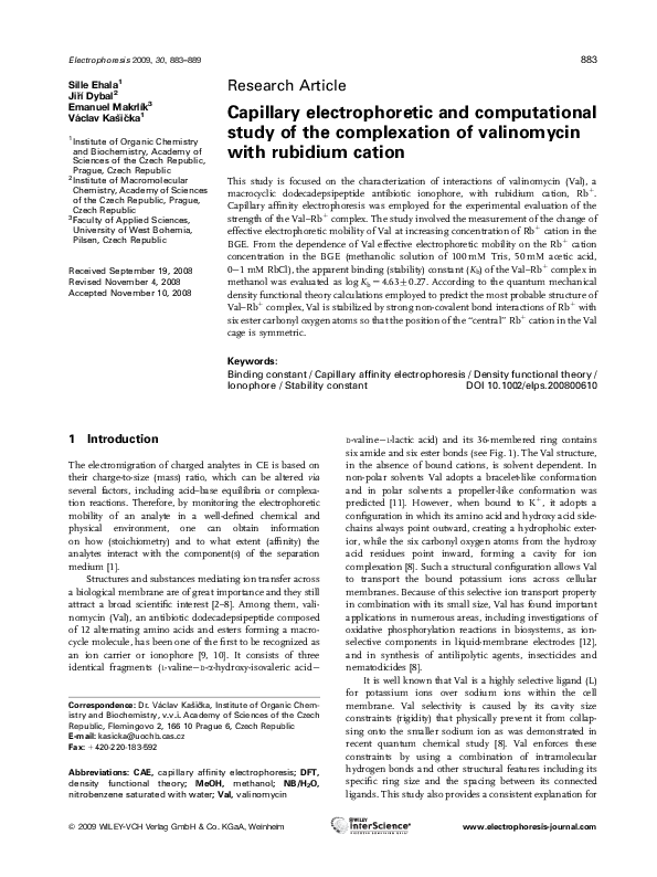 (PDF) Capillary electrophoretic and computational study of the ...