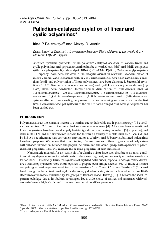 (PDF) Palladium-Catalyzed Arylation of Linear and Cyclic Polyamines