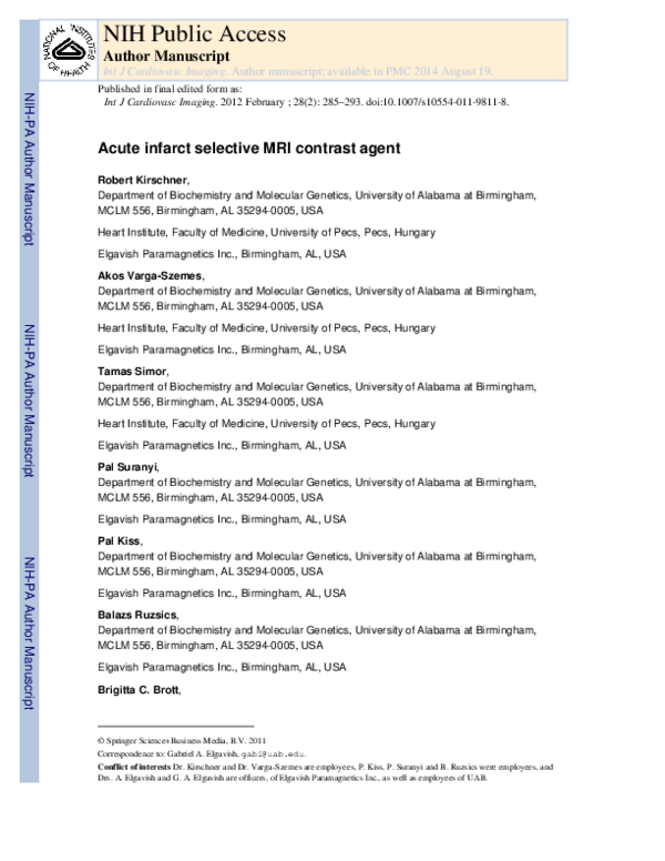 (PDF) Acute infarct selective MRI contrast agent