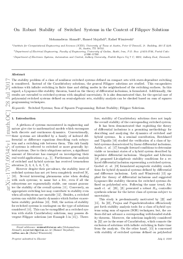 (PDF) On robust stability of switched systems in the context of ...