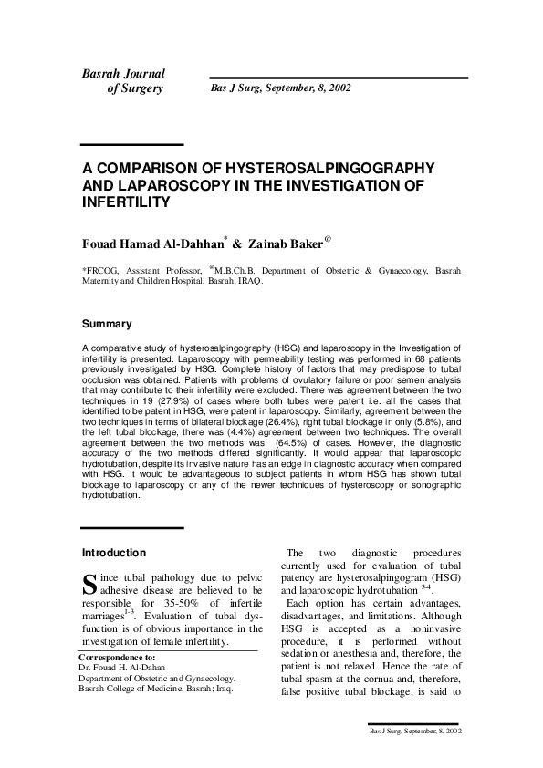 (PDF) [A comparison of hysterosalpingography and laparoscopy in the