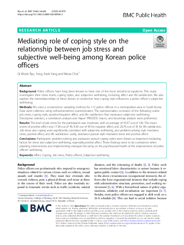 (PDF) Mediating role of coping style on the relationship between job ...