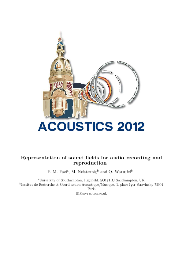 (PDF) Representation of sound fields for audio recording and reproduction