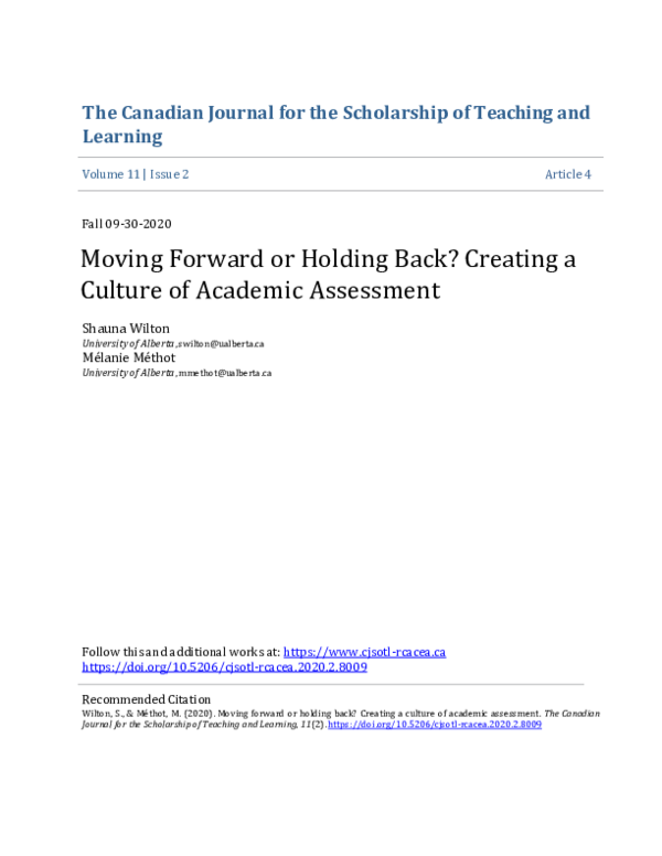 (PDF) Moving Forward or Holding Back? Creating a Culture of Academic ...