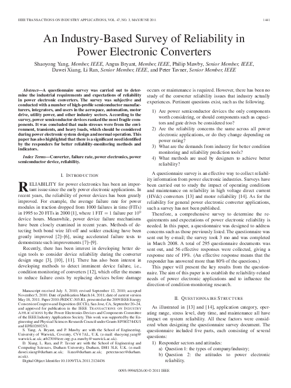 (PDF) An Industry-Based Survey of Reliability in Power Electronic ...