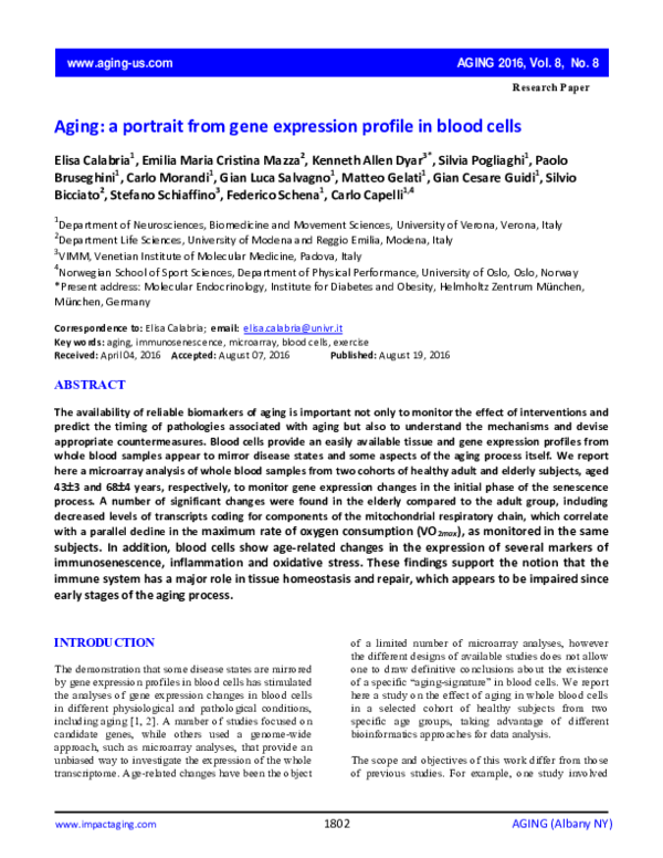 (PDF) Aging: a portrait from gene expression profile in blood cells