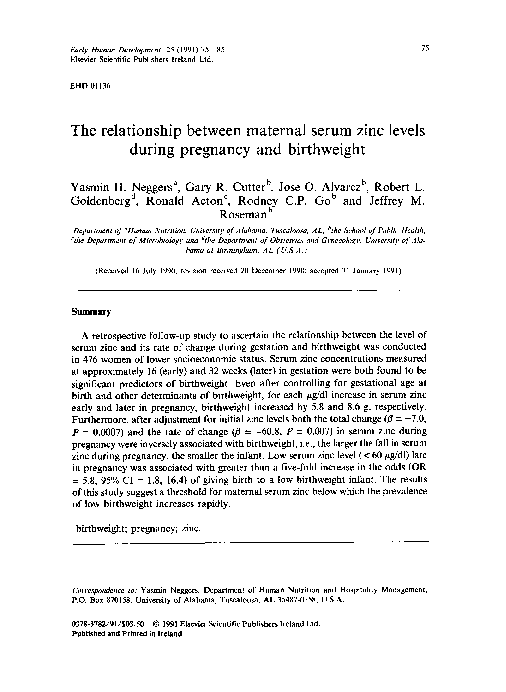 (PDF) The relationship between maternal serum zinc levels during ...