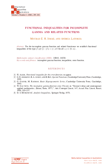 (PDF) Functional inequalities for the incomplete gamma function