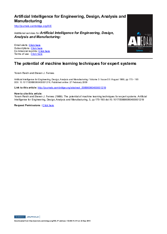 (PDF) The potential of machine learning techniques for expert systems
