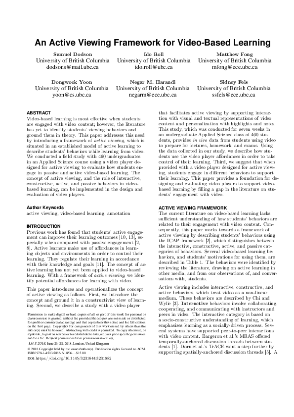 (PDF) An active viewing framework for video-based learning | Negar M ...