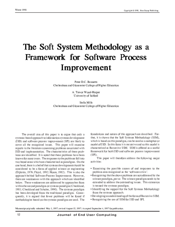 (PDF) The Soft System Methodology as a Framework for Software Process