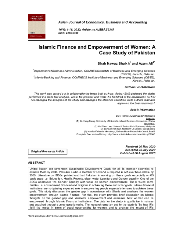 (PDF) Islamic Finance and Empowerment of Women: A Case Study of Pakistan