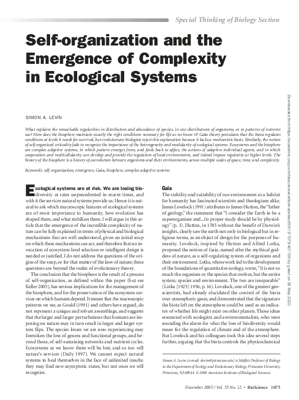 (PDF) Self-organization and the Emergence of Complexity in Ecological ...