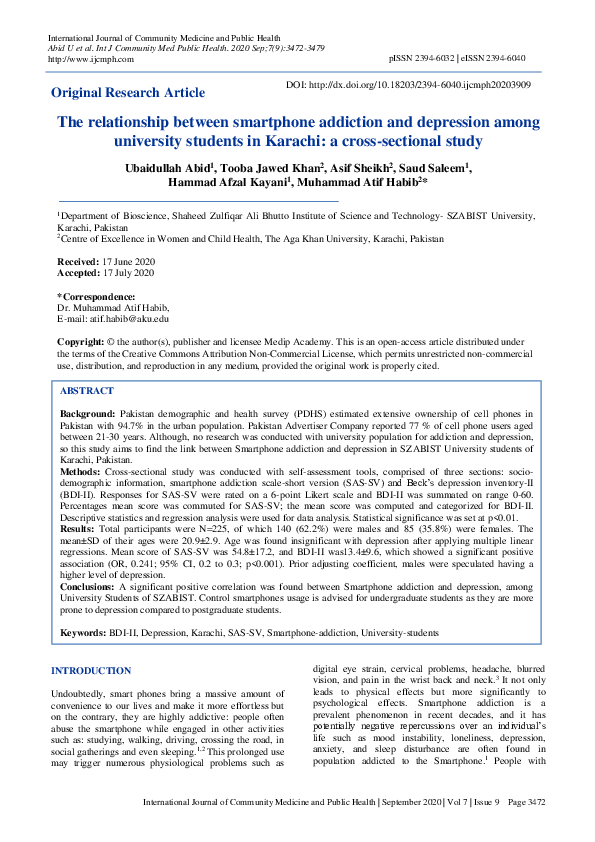 (PDF) The relationship between smartphone addiction and depression ...