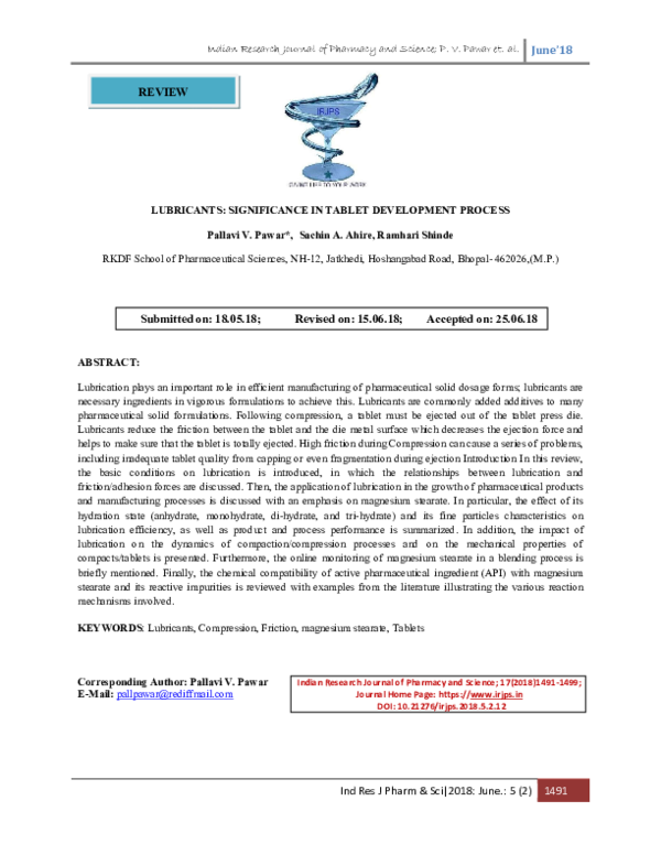 (PDF) Lubricants Significance in Tablet Development Process Sachin Ahire Academia.edu
