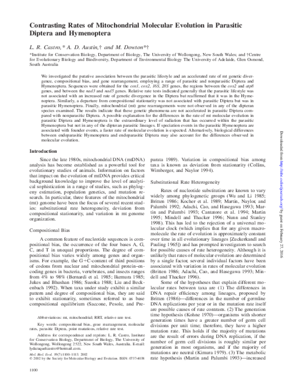 (PDF) Contrasting Rates of Mitochondrial Molecular Evolution in ...