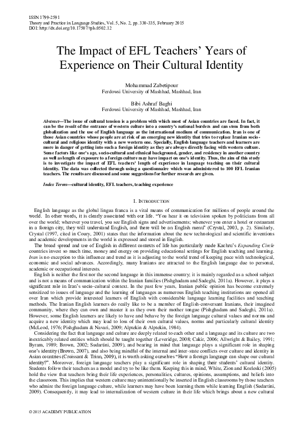 (PDF) The Impact of EFL Teachers’ Years of Experience on Their Cultural ...