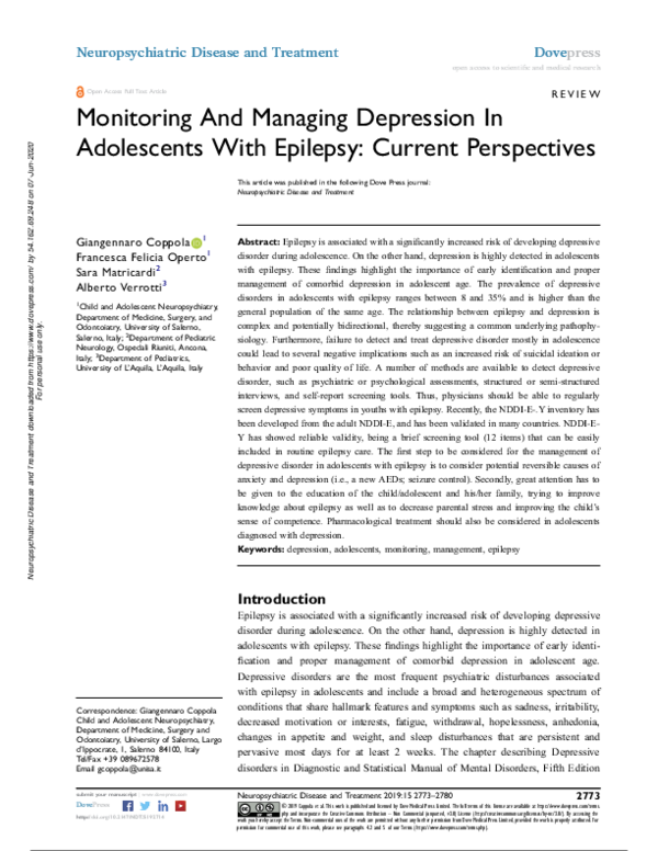 (PDF) Monitoring And Managing Depression In Adolescents With Epilepsy ...