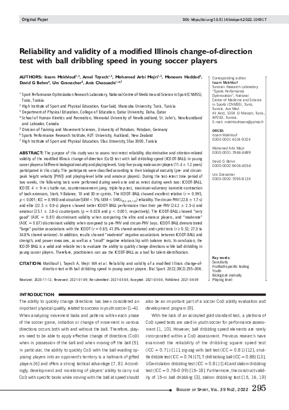 (PDF) Reliability and validity of a modified Illinois change-of ...