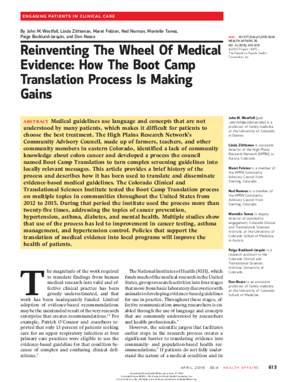 (PDF) Reinventing The Wheel Of Medical Evidence: How The Boot Camp ...