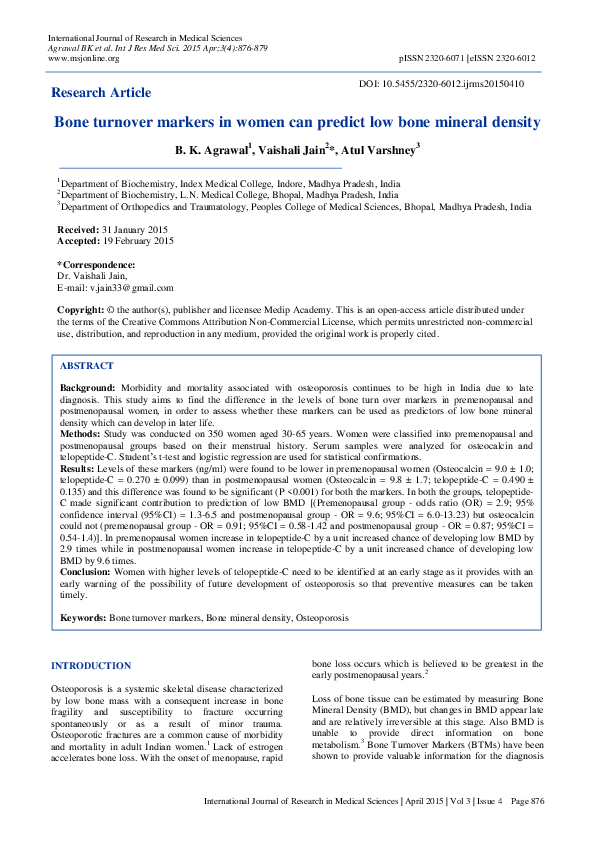 (PDF) Bone turnover markers in women can predict low bone mineral density