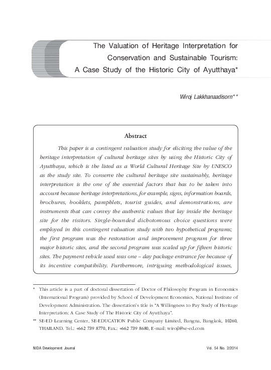 (PDF) The Valuation of Heritage Interpretation for Conservation and ...