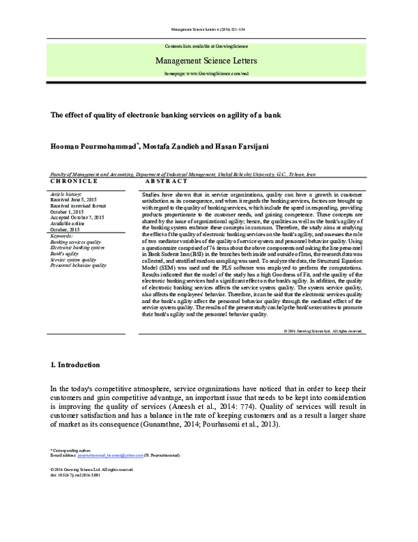 (PDF) The effect of quality of electronic banking services on agility ...