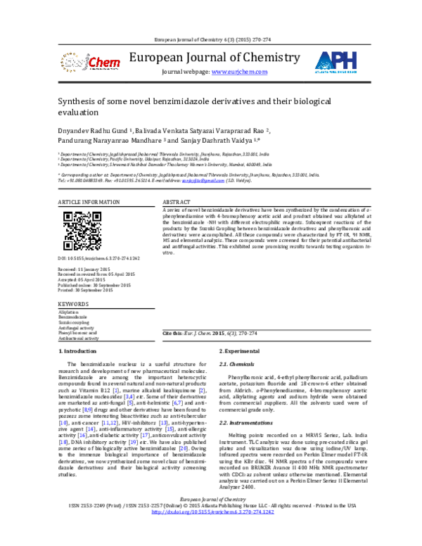 (PDF) Synthesis of some novel benzimidazole derivatives and their ...