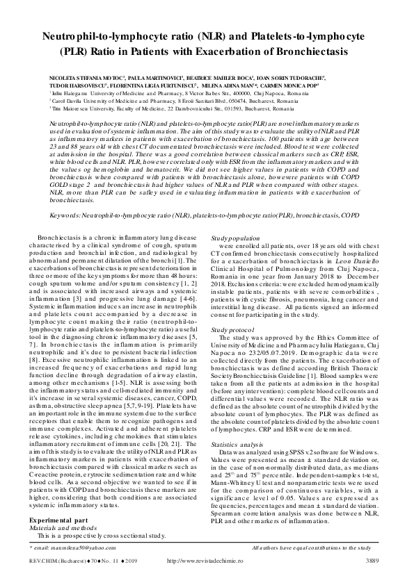 (PDF) Neutrophil-to-lymphocyte ratio (NLR) and Platelets-to-lymphocyte ...