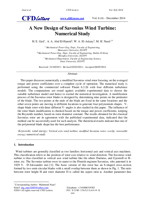 (PDF) A New Design of Savonius Wind Turbine: Numerical Study