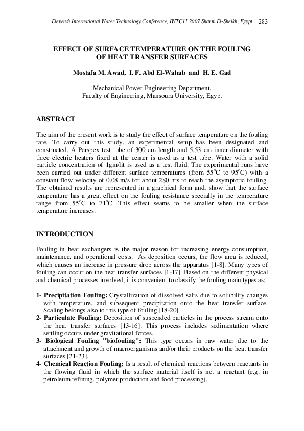 (PDF) Effect of Surface Temperature on the Fouling of Heat Transfer ...