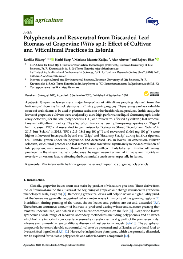 (PDF) Polyphenols and Resveratrol from Discarded Leaf Biomass of ...