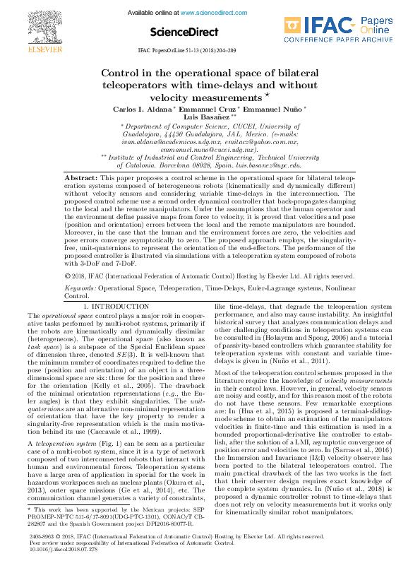 (PDF) Control in the operational space of bilateral teleoperators with ...