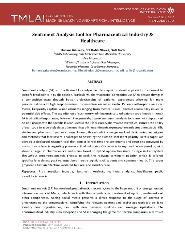 (PDF) Sentiment Analysis Tool for Pharmaceutical Industry & Healthcare
