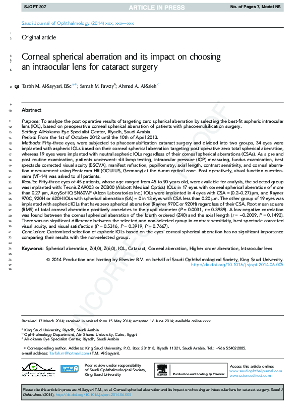 (PDF) Corneal spherical aberration and its impact on choosing an ...