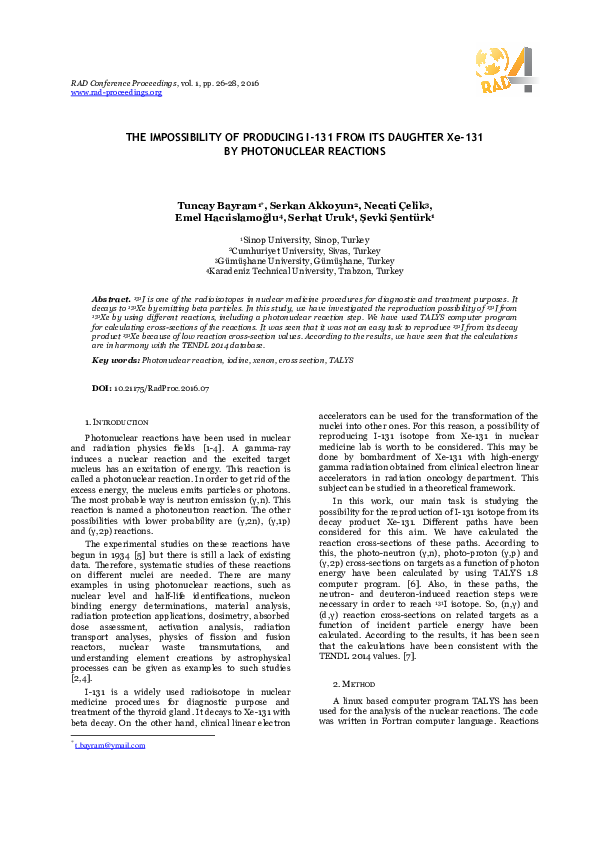(PDF) THE IMPOSSIBILITY OF PRODUCING I-131 FROM ITS DAUGHTER Xe-131 BY ...