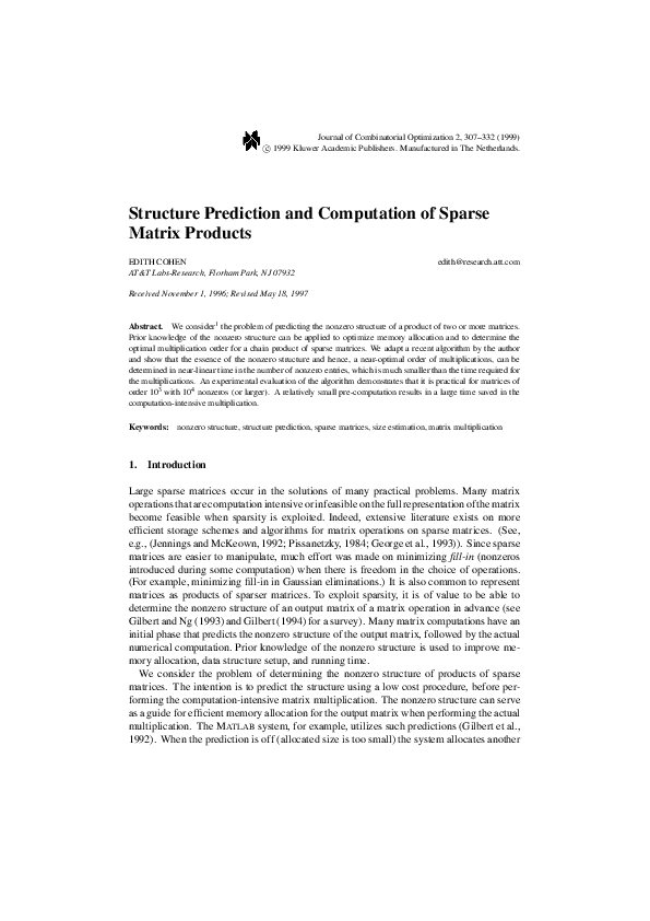 (PDF) Structure prediction and computation of sparse matrix products
