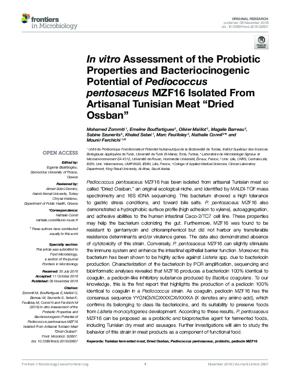 (PDF) In vitro Assessment of the Probiotic Properties and ...