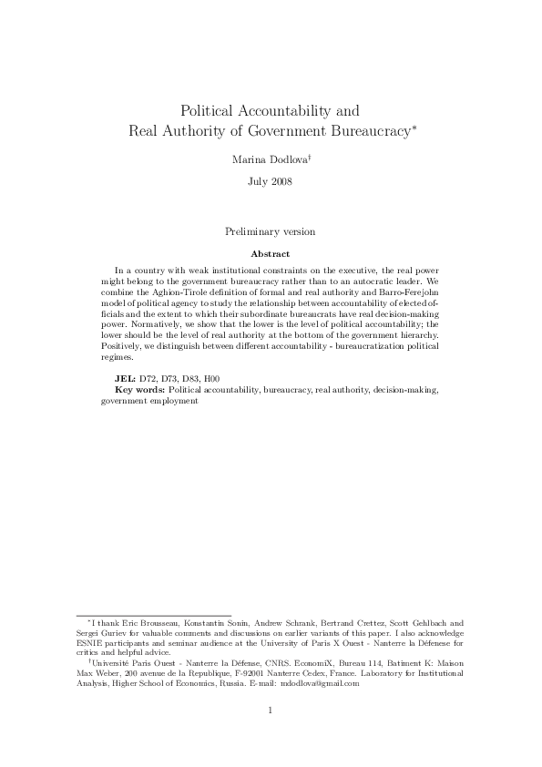 (PDF) Political Accountability and Real Authority of Government Bureaucracy