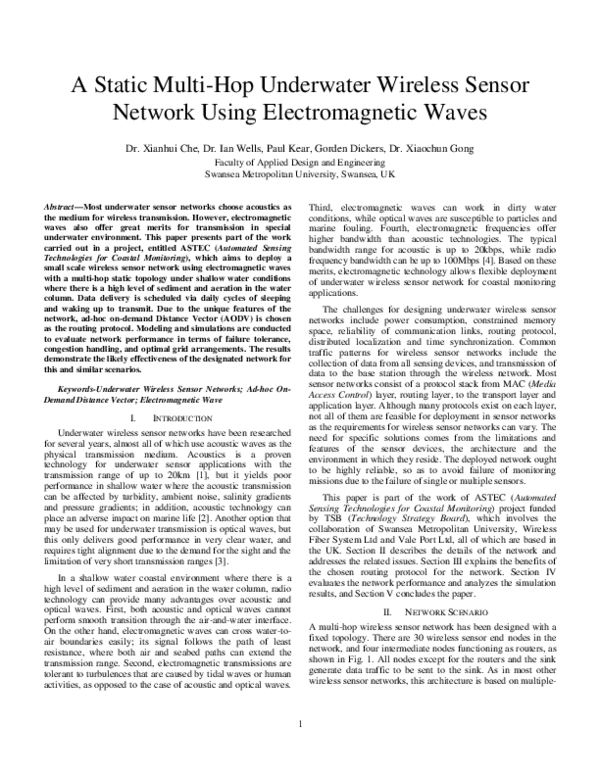 (PDF) A Static Multi-hop Underwater Wireless Sensor Network Using RF ...